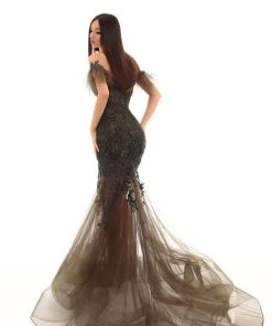 Formal Gowns Tarik Ediz - 93645 Bedazzled Illusion Neck Mermaid Dress With Train