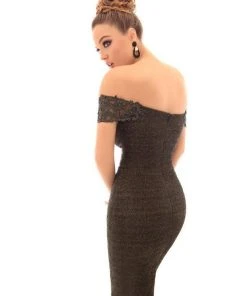 Tarik Ediz - 93647 Lace Applique Off-Shoulder Fitted Dress Plus Size Dresses