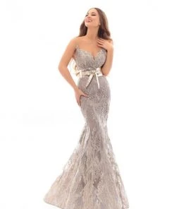 Tarik Ediz - 93651 Embellished Illusion Neck Mermaid Gown With Train
