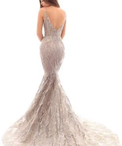Tarik Ediz - 93651 Embellished Illusion Neck Mermaid Gown With Train