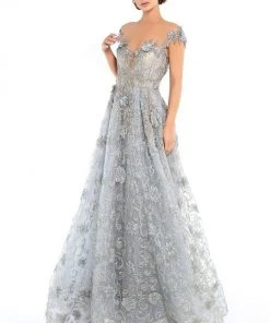 Tarik Ediz - 93654 Floral Applique Illusion Neck A-line Dress Formal Gowns