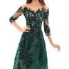 Plus Size Dresses Tarik Ediz - 93667 Floral Sequined Illusion Neck A-line Dress