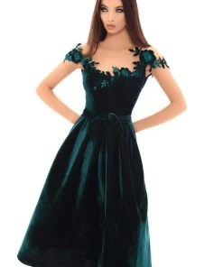 Plus Size Dresses Tarik Ediz - 93668 Floral Embroidered Cap Sleeve A-line Dress