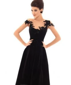 Plus Size Dresses Tarik Ediz - 93668 Floral Embroidered Cap Sleeve A-line Dress