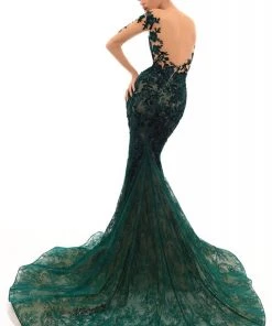 Tarik Ediz - 93669 Floral Sequined Lace Mermaid Dress With Train Formal Gowns