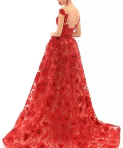 Formal Gowns Tarik Ediz - 93673 Floral Lace Illusion Bateau Dress With Overskirt