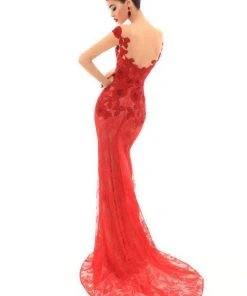 Formal Gowns Tarik Ediz - 93673 Floral Lace Illusion Bateau Dress With Overskirt