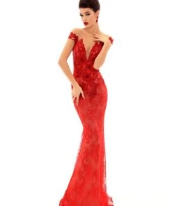 Formal Gowns Tarik Ediz - 93673 Floral Lace Illusion Bateau Dress With Overskirt