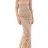 Tarik Ediz - 93675 Floral Lace Illusion Neck Sheath Dress With Train Formal Gowns
