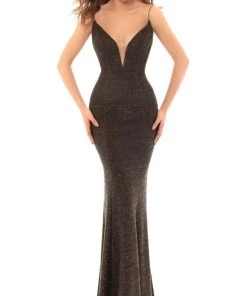Formal Gowns Tarik Ediz - 93676 Illusion Plunging Sparkly Velvet Evening Gown