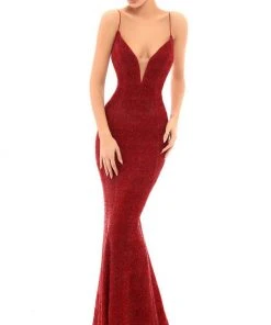 Formal Gowns Tarik Ediz - 93676 Illusion Plunging Sparkly Velvet Evening Gown