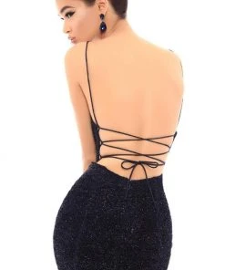 Formal Gowns Tarik Ediz - 93676 Illusion Plunging Sparkly Velvet Evening Gown