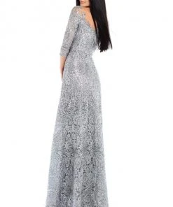 Tarik Ediz - 93677 Illusion Quarter Sleeve Jewel Adorned Sheath Gown Formal Gowns