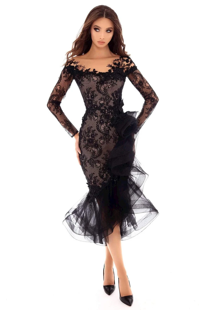 Tarik Ediz - 93679 Embellished Lace Long Sleeve Tulle Trumpet Dress Plus Size Dresses 3 Tarik Ediz - 93679 Embellished Lace Long Sleeve Tulle Trumpet Dress Plus Size Dresses