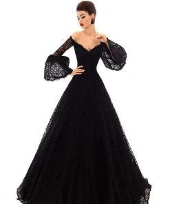 Tarik Ediz - 93686 Fully Lace Off-Shoulder A-line Dress