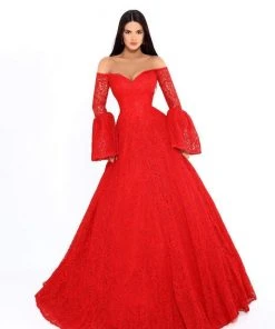 Tarik Ediz - 93686 Fully Lace Off-Shoulder A-line Dress