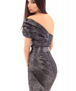 Tarik Ediz - 93687 Shirred Off-Shoulder Satin Sheath Dress Cocktail Dresses