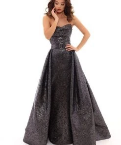 Tarik Ediz - 93692 Strapless Layered Sheath Dress With Overskirt