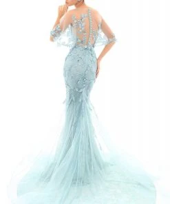 Formal Gowns Tarik Ediz - 93694 Illusion Draped Trailing Foliage Lace Gown 9 Formal Gowns Tarik Ediz - 93694 Illusion Draped Trailing Foliage Lace Gown