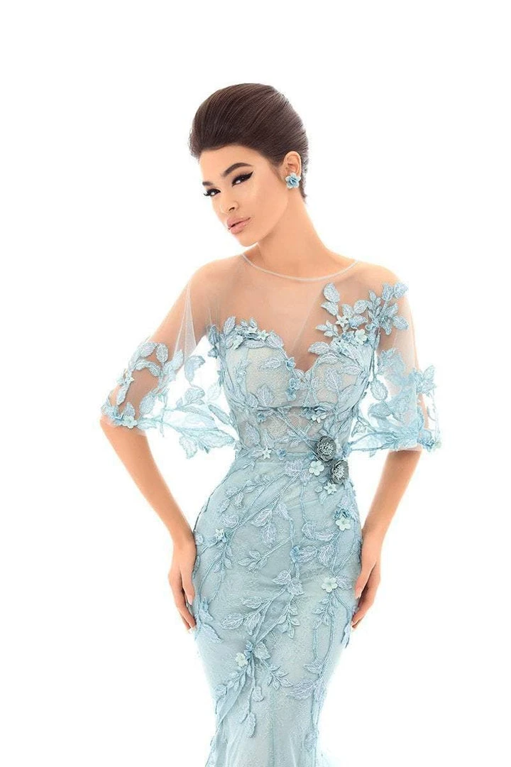 Formal Gowns Tarik Ediz - 93694 Illusion Draped Trailing Foliage Lace Gown 5 Formal Gowns Tarik Ediz - 93694 Illusion Draped Trailing Foliage Lace Gown
