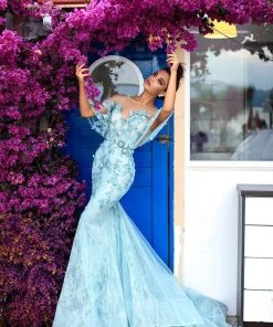 Formal Gowns Tarik Ediz - 93694 Illusion Draped Trailing Foliage Lace Gown 12 Formal Gowns Tarik Ediz - 93694 Illusion Draped Trailing Foliage Lace Gown