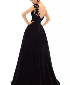 Tarik Ediz - 93697 Floral Applique Cap Sleeve Velvet Ballgown