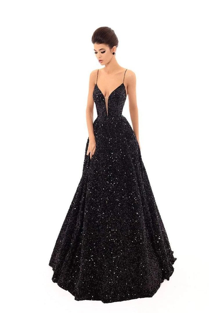 Formal Gowns Tarik Ediz - 93699 Sequined Deep V-neck A-line Dress 3 Formal Gowns Tarik Ediz - 93699 Sequined Deep V-neck A-line Dress