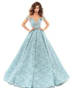 Tarik Ediz - 93706 Lace Embroidered Pleated Ballgown