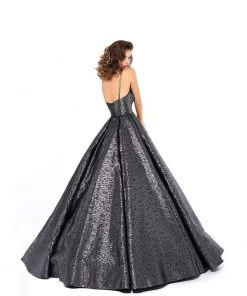 Tarik Ediz - 93710 Plunging V-neck Jacquard Pleated Ballgown Formal Gowns