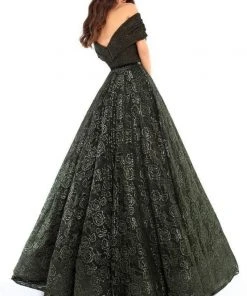 Tarik Ediz - 93712 Surplice Off Shoulder Glitter Floral Ballgown Formal Gowns