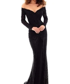 Formal Gowns Tarik Ediz - 93718 Off-Shoulder Trumpet Dress With Second Lace Layer