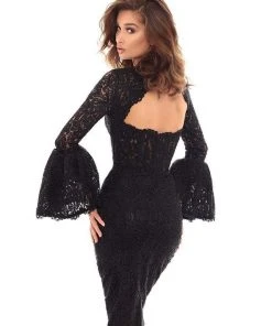 Tarik Ediz - 93723 Flounce-Cuffed Long Sleeve Jeweled Lace Dress Prom Dresses