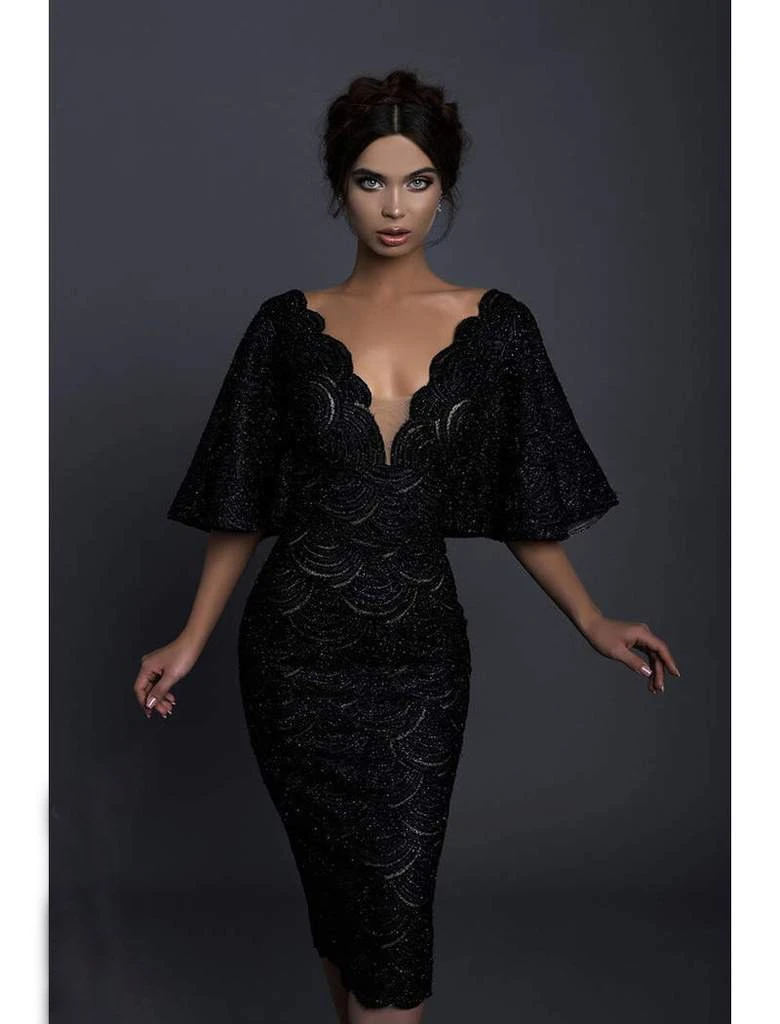 Plus Size Dresses Tarik Ediz - 93725 Lace Scalloped Deep V-neck Sheath Dress 5 Plus Size Dresses Tarik Ediz - 93725 Lace Scalloped Deep V-neck Sheath Dress