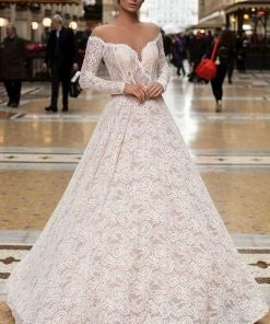 Formal Gowns Tarik Ediz - 93729 Illusion Nude Shoulders Allover Lace Ballgown