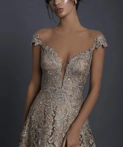 Tarik Ediz - 93739 Floral Lace Illusion Neck A-line Dress