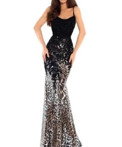 Formal Gowns Tarik Ediz - 93746 Animal Printed Beaded Trumpet Dress