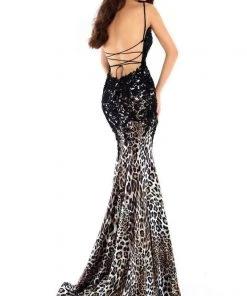 Formal Gowns Tarik Ediz - 93746 Animal Printed Beaded Trumpet Dress