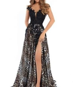 Formal Gowns Tarik Ediz - 93748 Floral Appliqued Animal Printed Evening Dress