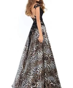 Formal Gowns Tarik Ediz - 93748 Floral Appliqued Animal Printed Evening Dress