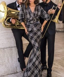 Tarik Ediz - 93802 Embellished V-neck Trumpet Dress Formal Gowns