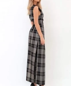 Tarik Ediz - 93803 Embellished Deep V-neck Jumpsuit Plus Size Dresses