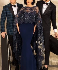 Tarik Ediz - 93817 Embellished Overlay Strapless Mermaid Gown