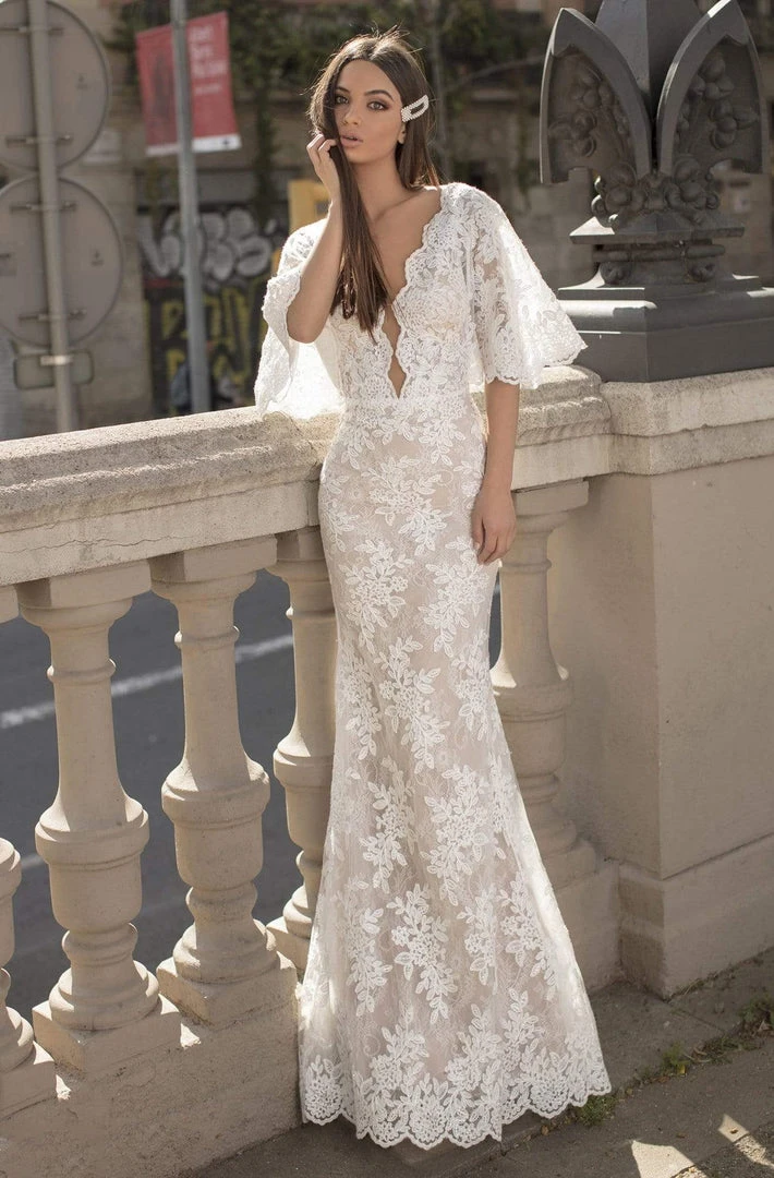 Tarik Ediz - 93837 Plunging V-Neck Lace Bell Sleeves Formal Gowns 3 Tarik Ediz - 93837 Plunging V-Neck Lace Bell Sleeves Formal Gowns