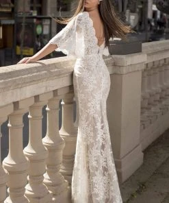 Tarik Ediz - 93837 Plunging V-Neck Lace Bell Sleeves Formal Gowns 5 Tarik Ediz - 93837 Plunging V-Neck Lace Bell Sleeves Formal Gowns