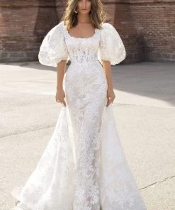 Formal Gowns Tarik Ediz - 93841 Embroidered Scoop Neck Dress With Train