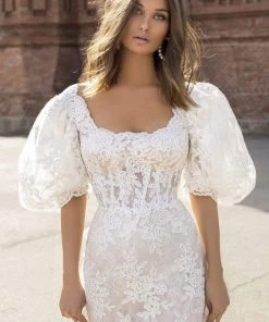 Formal Gowns Tarik Ediz - 93841 Embroidered Scoop Neck Dress With Train