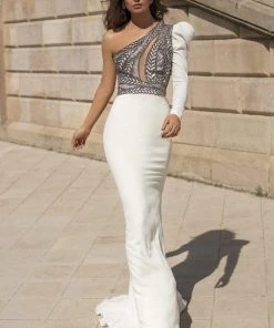 Tarik Ediz - 93858 Beaded Asymmetrical Sheath Dress