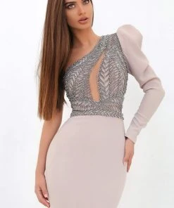 Tarik Ediz - 93858 Beaded Asymmetrical Sheath Dress