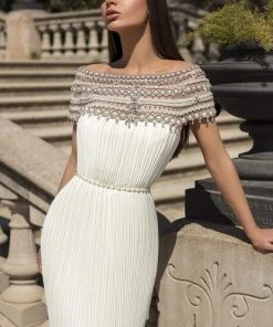 Tarik Ediz - 93863 Long Pearl-Ornate Off Shoulder Pleated Gown Formal Gowns 7 Tarik Ediz - 93863 Long Pearl-Ornate Off Shoulder Pleated Gown Formal Gowns