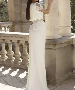 Tarik Ediz - 93864 V Neck Pearl Beaded Crepe Sheath Dress 6 Tarik Ediz - 93864 V Neck Pearl Beaded Crepe Sheath Dress